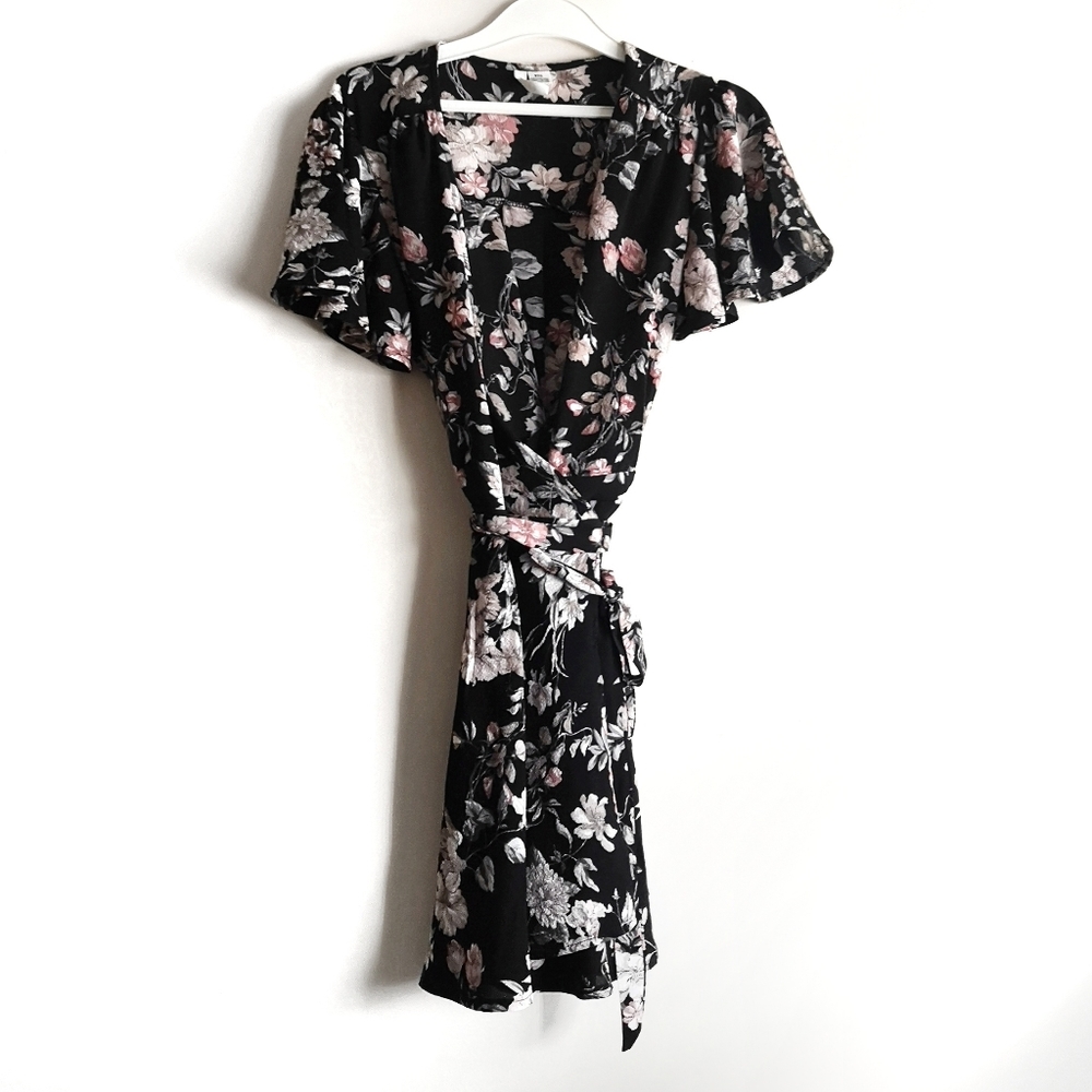 Moiety Floral Wrap Dress Waist Tie Crepe Fabric